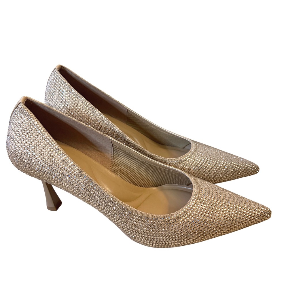 Cosy Island Pumps Women 12 Gold Rhinestone Pointed Toe Kitten Heel Sparkle